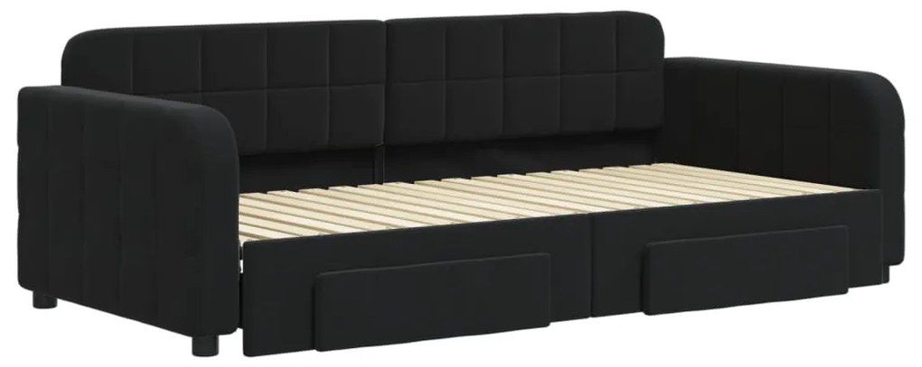 Sofá-cama com gavetão e gavetas 90x190 cm veludo preto