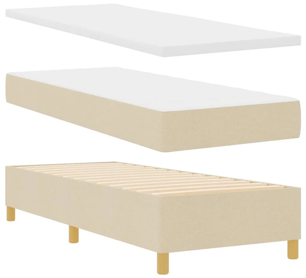 Cama Box Spring com Colchão &amp; LED Creme 80x200 cm Tecido