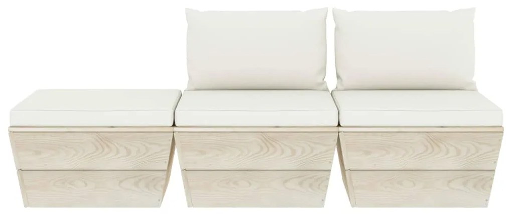 3 pcs conjunto lounge de paletes + almofadões madeira de abeto