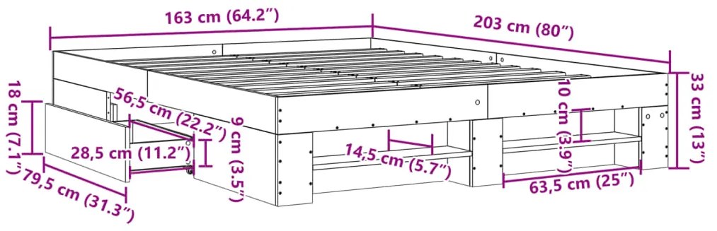 Estrutura de cama sem colchão 160x200 cm sonoma cinzento