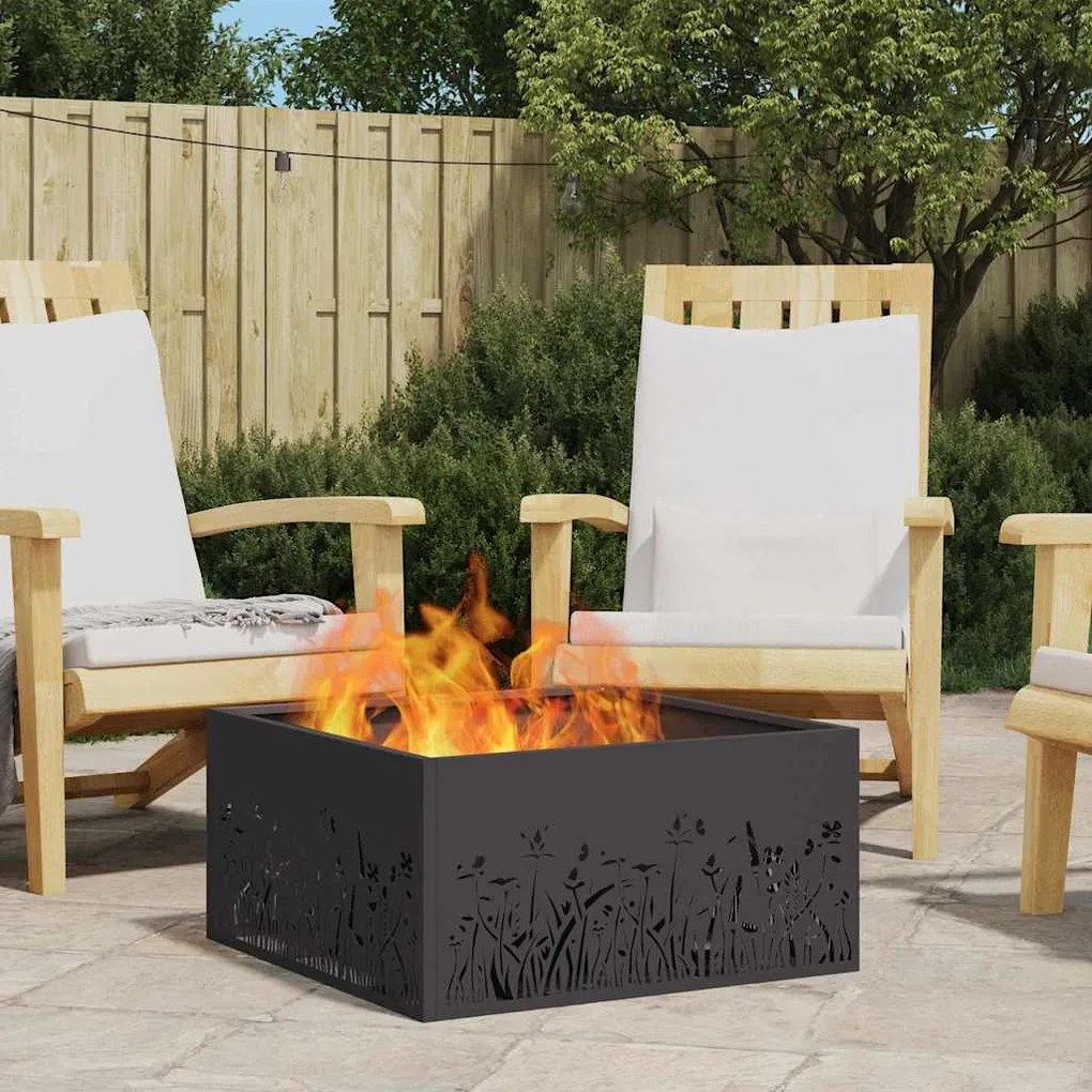 vidaXL Fire Pit Preto 60 x 60 x 30 cm Aço laminado a frio