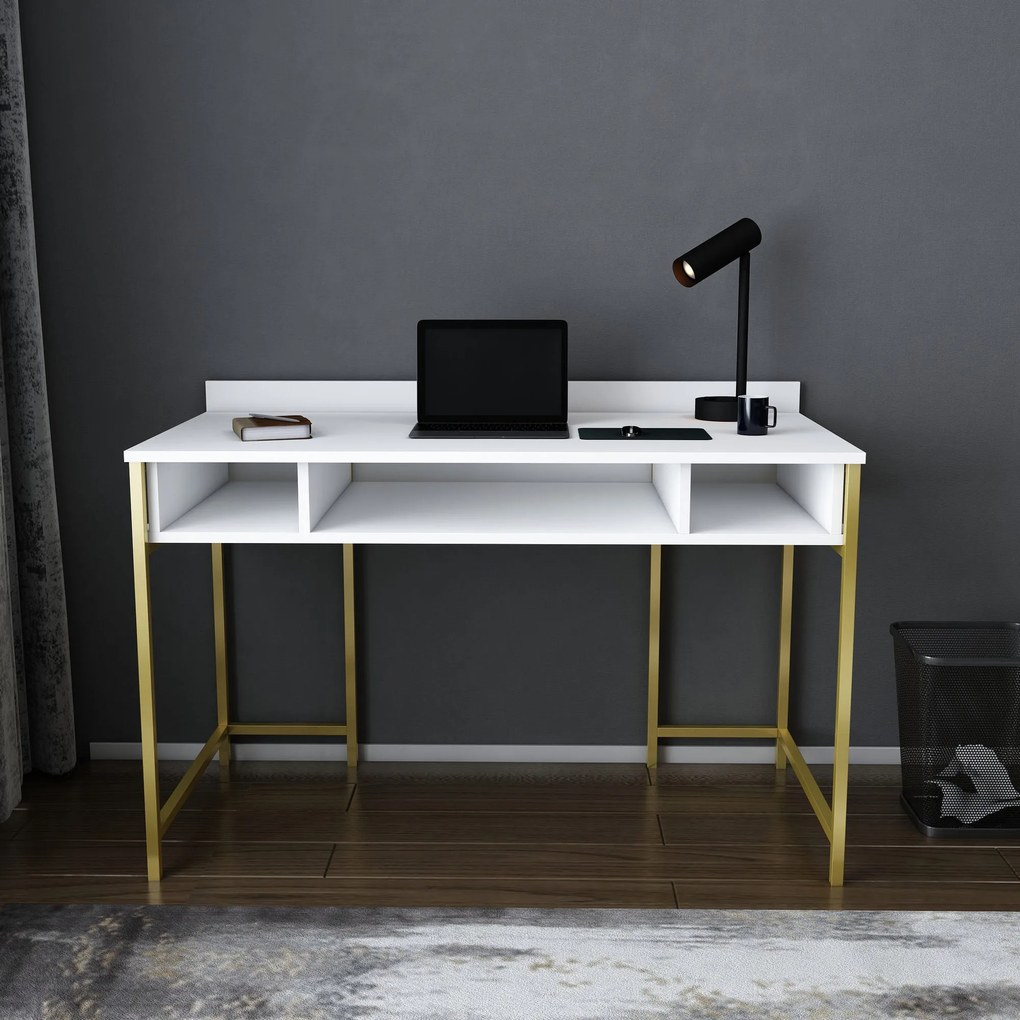 Secretária de Estudo Alma - Dourado e Branco - 120x60x74,8 cm