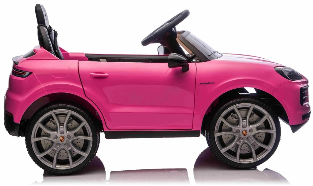 Carro elétrico para crianças Porsche Cayenne 12V com tração traseira – Licença oficial, bateria de lítio, comando remoto 2,4 GHz, leitor MP3, luzes LE