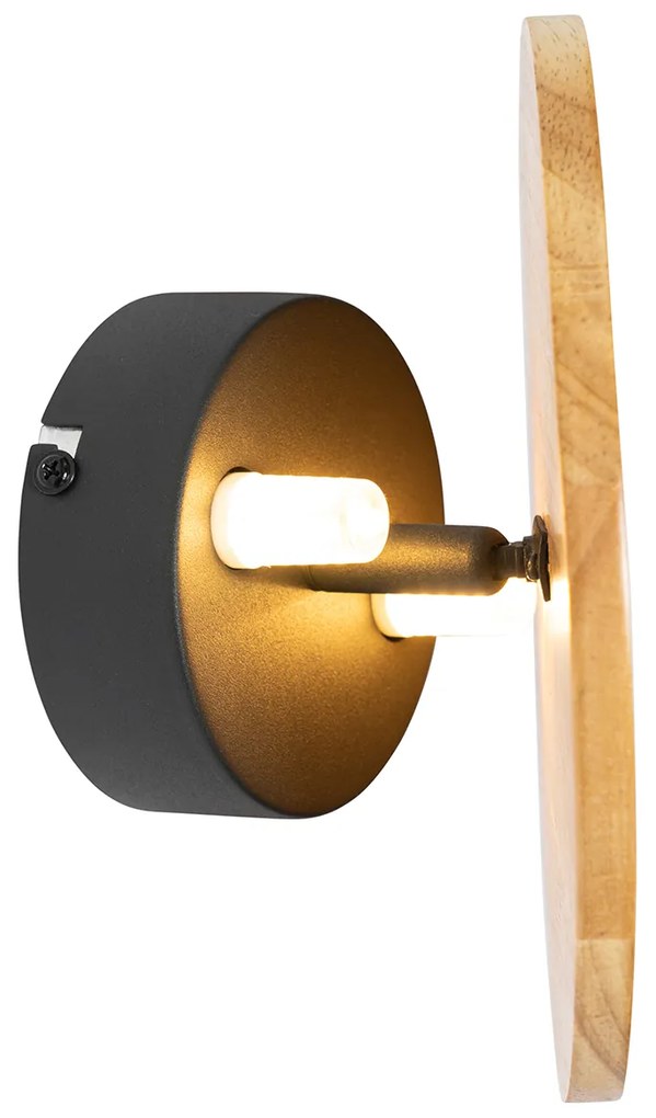 Candeeiro de parede rústico redondo em madeira - Pulley Rústico ,Design
