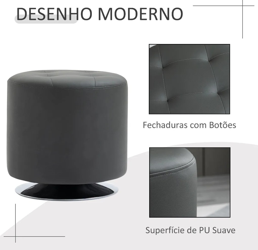 Apoio para os pés Otomano Giratório Banco Puff Redondo Estofado em Couro Sintético de Estilo Moderno para Dormitório Entrada Sala de Estar Ø45,5x44,5c