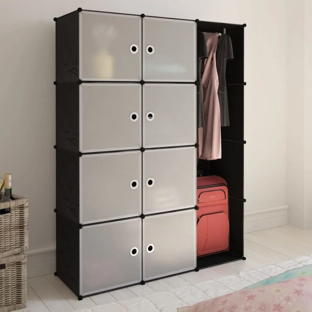 240497 vidaXL Armário plástico modular 9 gavetas 37x115x150 cm preto e branco
