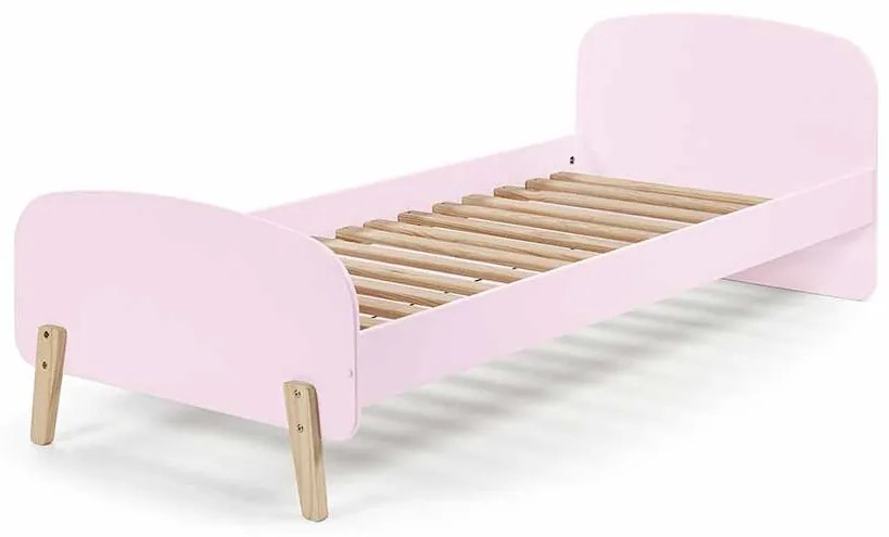 Cama infantil KIDDY (90x200) + estrado feita de MDF com pés em pinho maciço Rosa