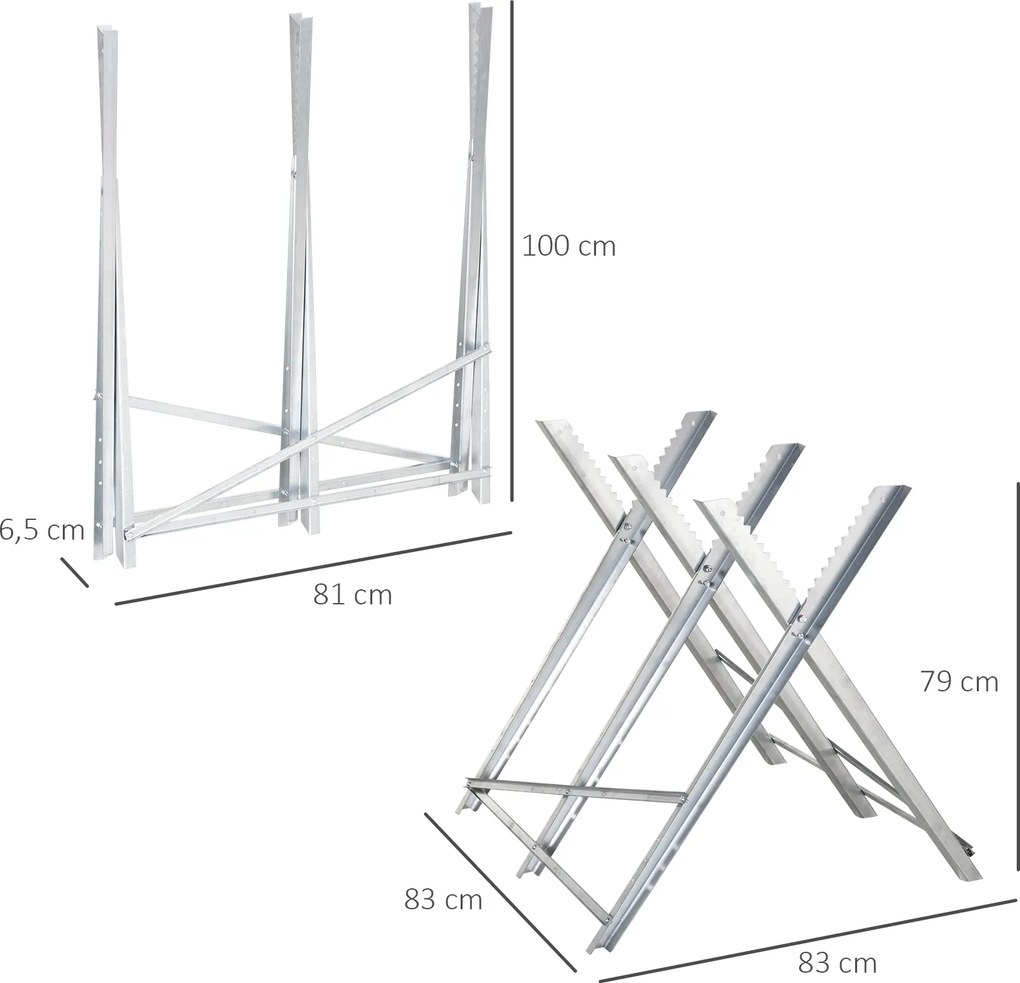 Cavalete para Serrar Dobrável com Altura Ajustável Estrutura Triangular de Metal Suporte para Lenha 83x83x79 cm Prata
