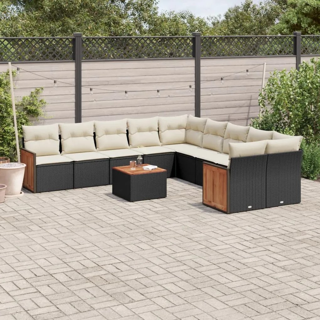 11 pcs conjunto sofás de jardim c/ almofadões vime PE preto