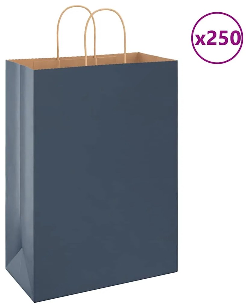 vidaXL Sacos de papel 250 unid com alças azul 32x17x44 cm