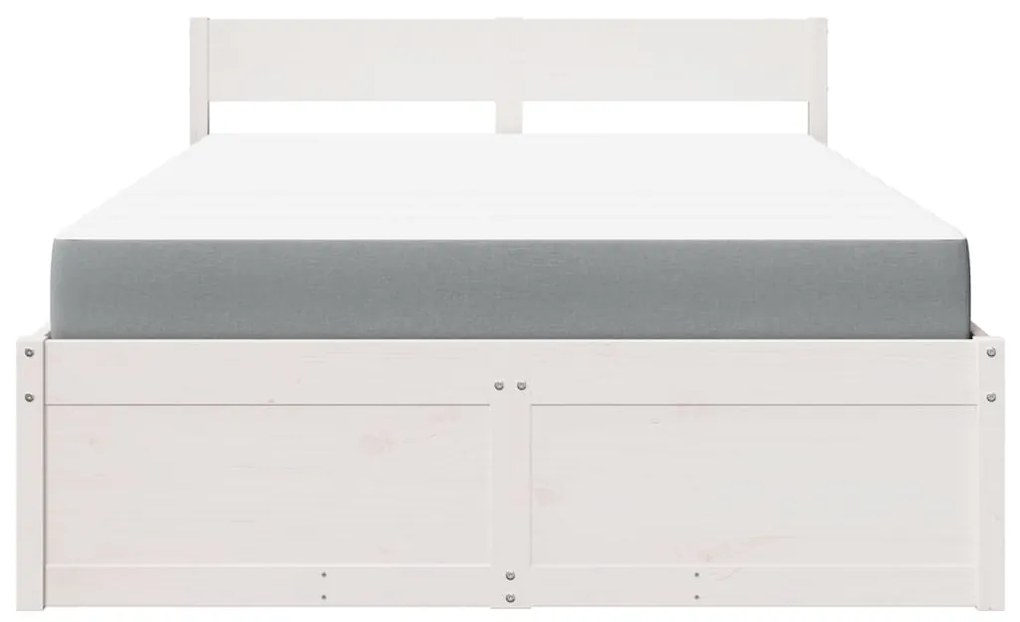 Cama com gavetas e colchão 140x190 cm pinho maciço branco