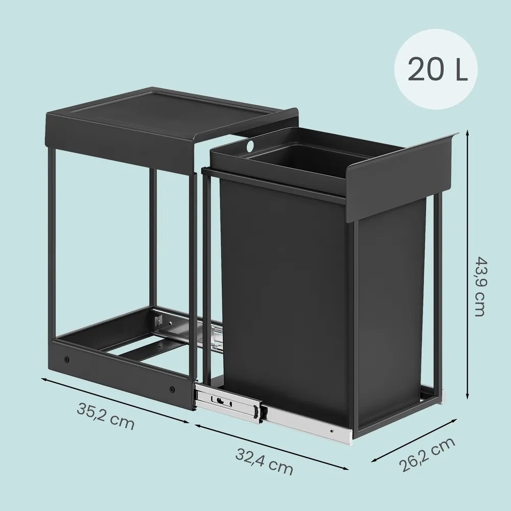 Caixote do lixo de cozinha, para armário inferior, 1 x 20 L 34,7 x 25,7 x 43,4 cm (C x L x A) Preto