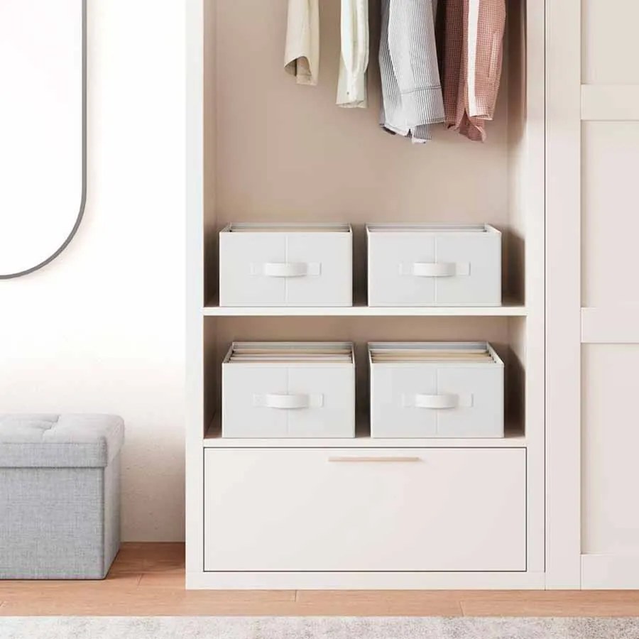 Conjunto de 4 dobráveis Caixas 42 x 30 x 17 cm Organizadoras de roupeiros 6 compartimentos Brancas