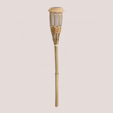 Tocha Led Solar Para Exterior Em Bambu Tasya ↑55 Cm - Sklum