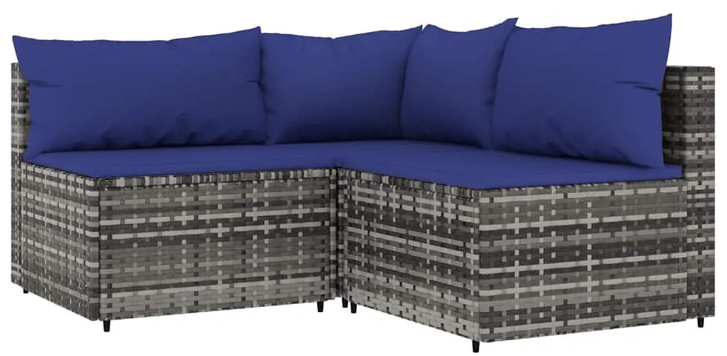 4 pcs conjunto lounge de jardim c/ almofadões vime PE cinzento