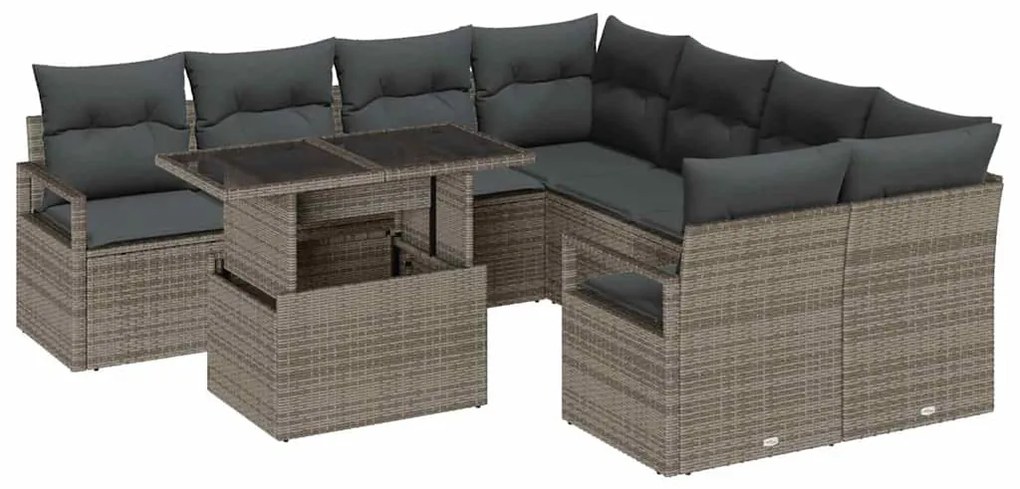Conjunto de Sofás de Jardim vidaXL de 9 Peças com Almofadas Cinza de R
