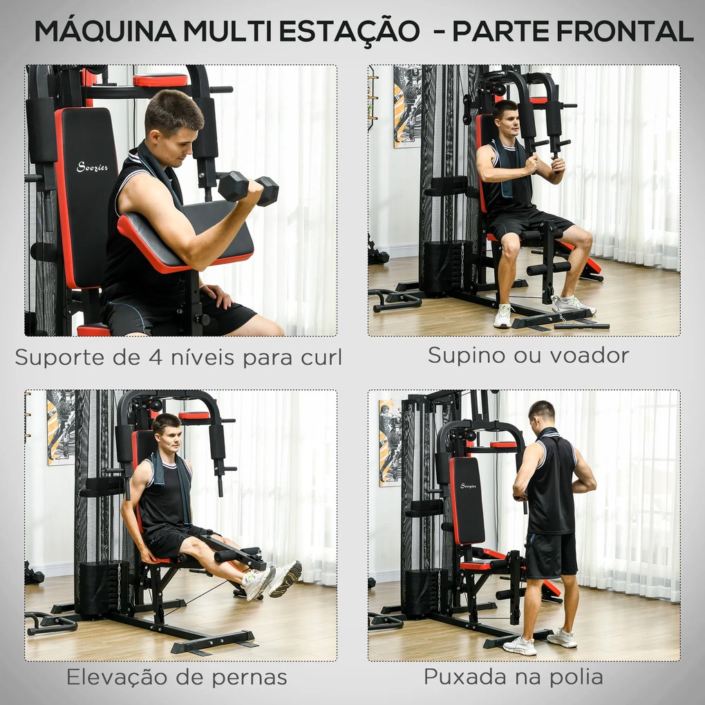 Máquina Multi Estação Ajustável Multi Estação de Musculação com Placas de Peso de 45 kg 225x175x200 cm Preto