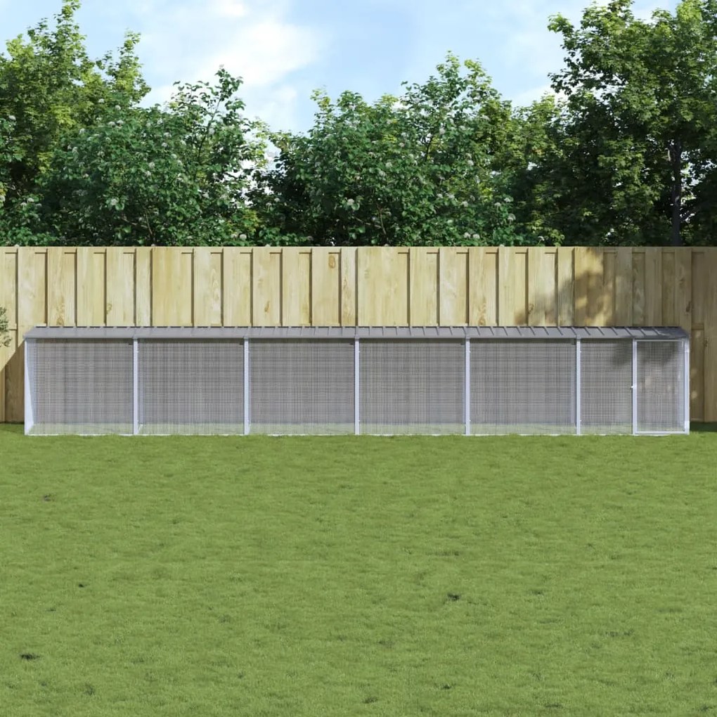 vidaXL Galinheiro com teto 603x98x90 cm aço galvanizado cinza-claro