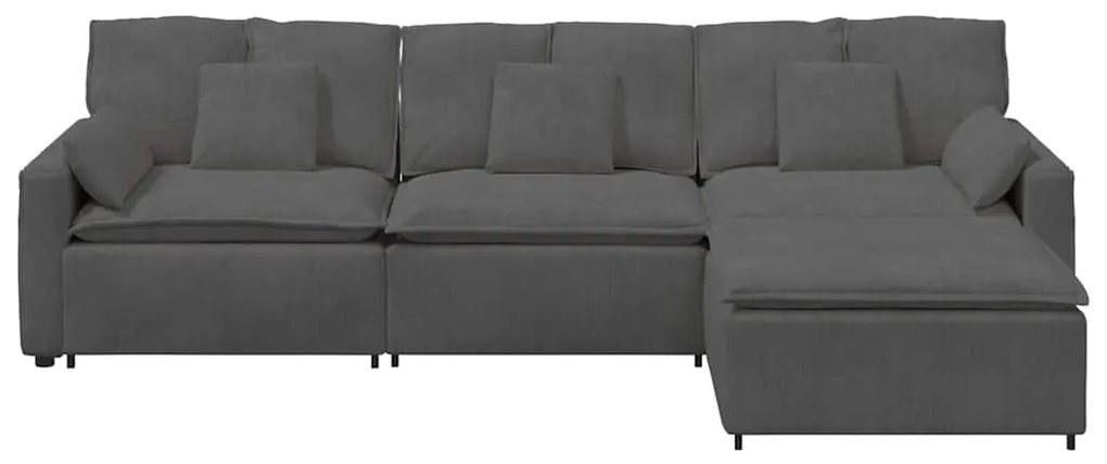 Sofá modular com pufes e almofadas cinzento-escuro