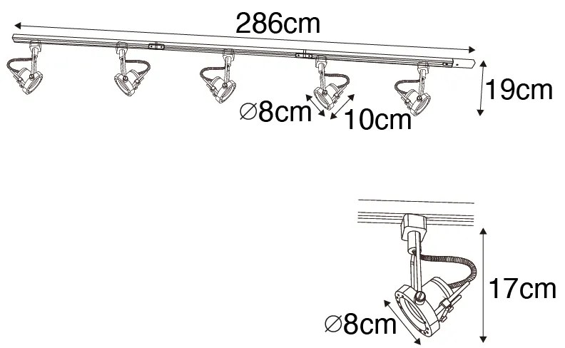 Sistema de trilhos industrial preto com 5 focos monofásicos - Suplux Industrial,Moderno