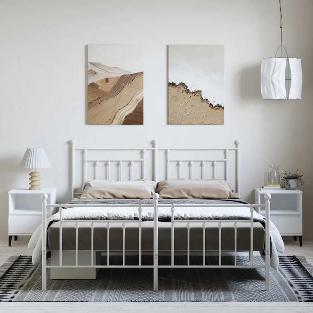 Estrutura de cama com cabeceira e pés 183x213 cm metal branco