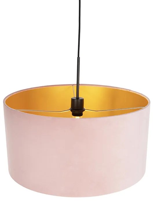 Candeeiro de suspensão com cúpula em veludo rosa com dourado 50 cm - Combi Country / Rústico