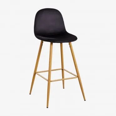 Pacote De 4 Bancos Altos Em Veludo Glamm Preto & Madeira Natural & ↑75 Cm - Sklum