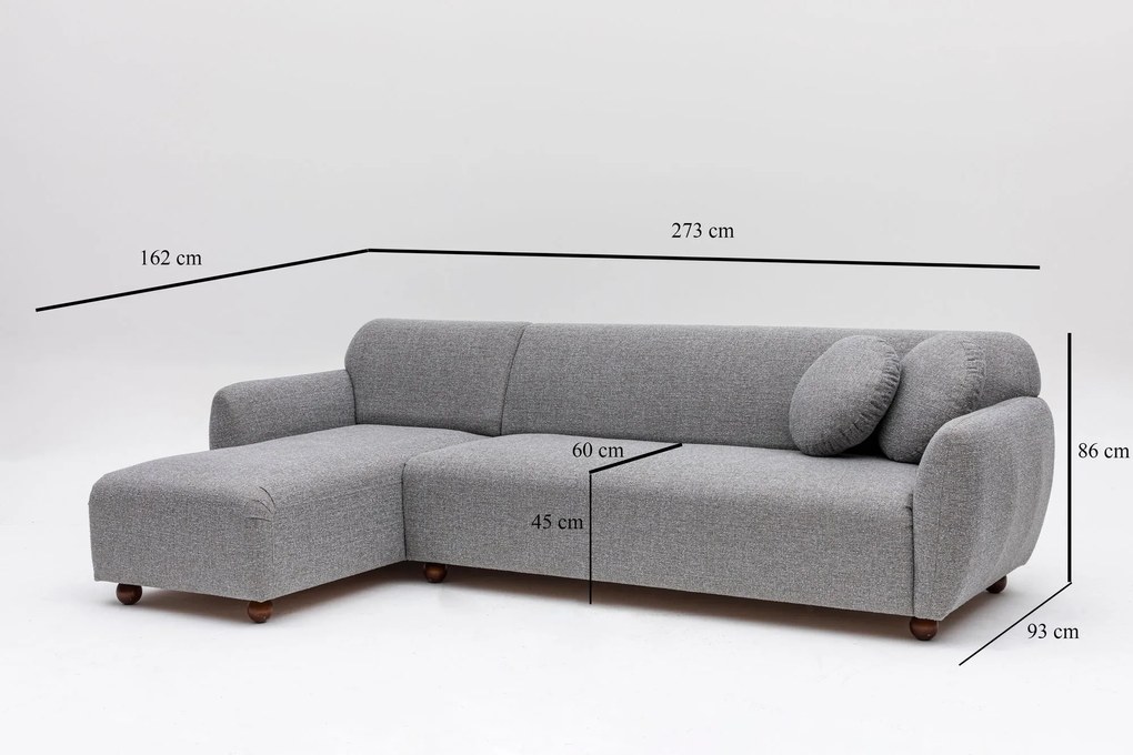 Sofá Chaise Longue "Stockholm" - Cinzento Claro com Pernas em Faia - 2