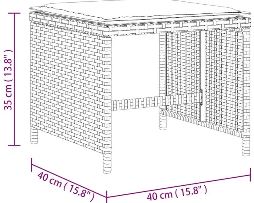 Bancos jardim c/ almofadões 4pcs 40x40x35cm vime PE cinza-claro