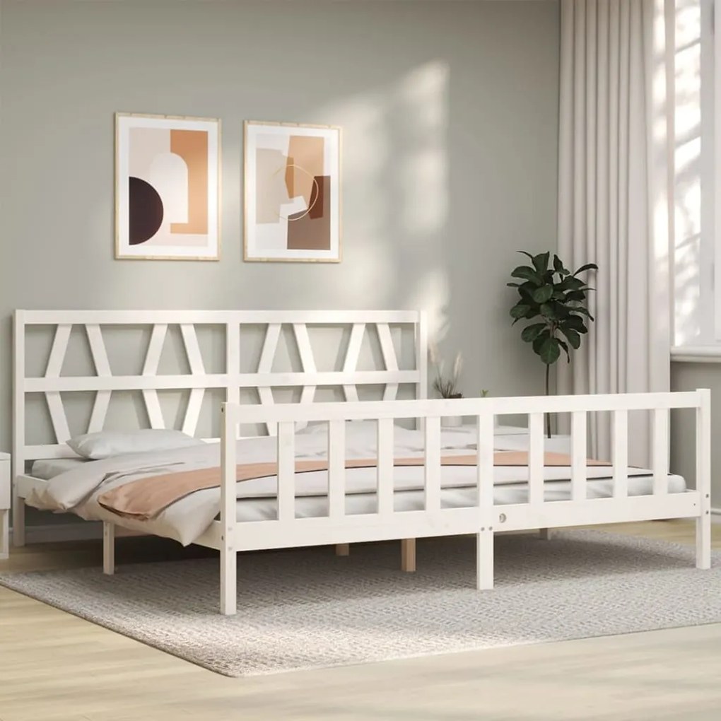 Cama sem colchão 200x200 cm madeira de pinho maciça branco