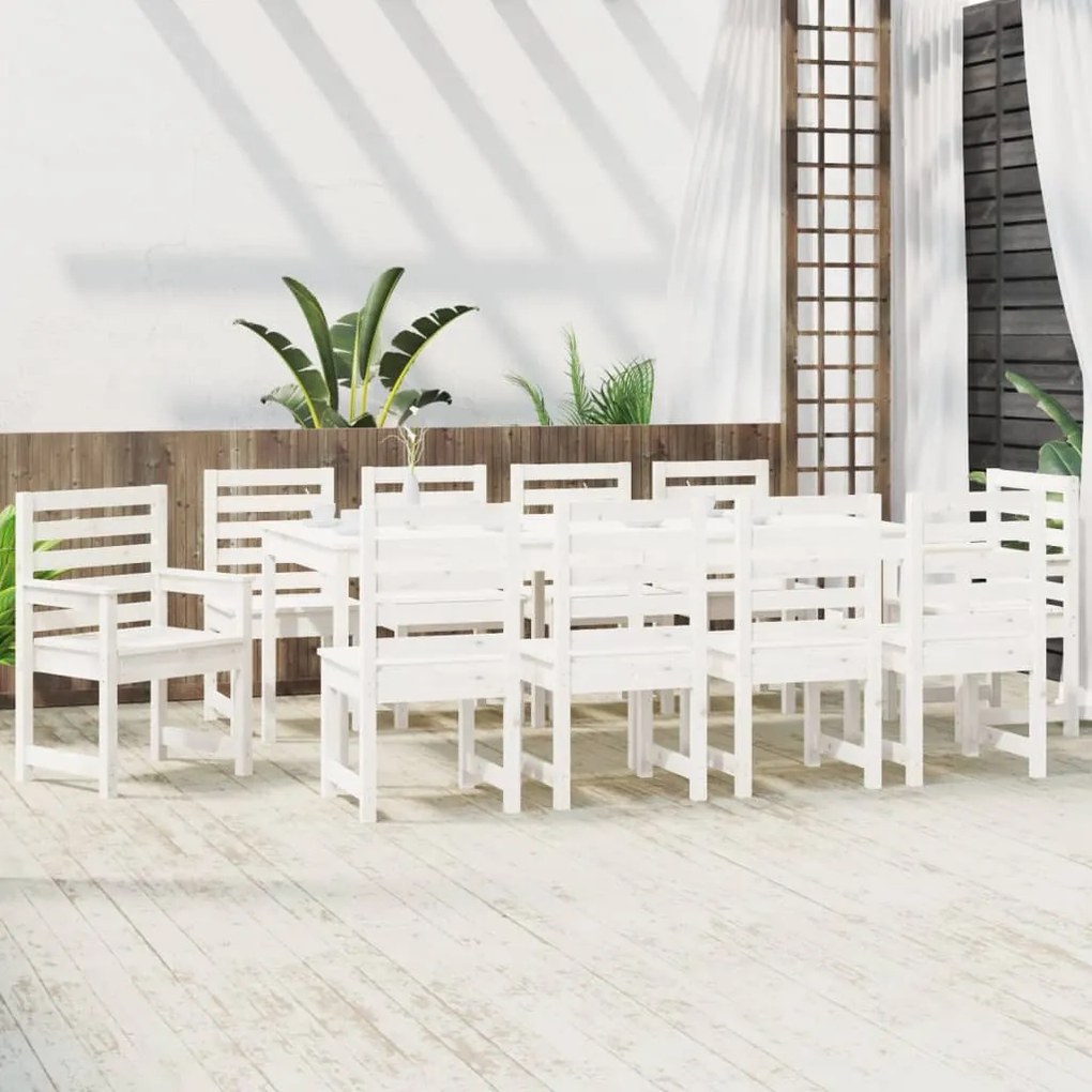 11 pcs conj. de jantar p/ jardim madeira de pinho maciça branco