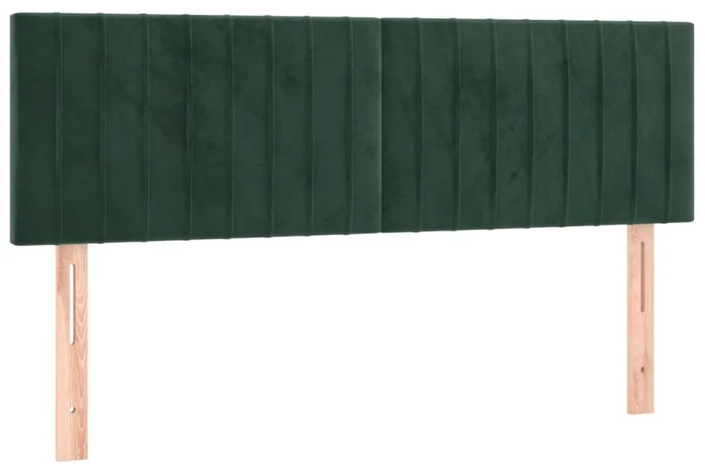 Cabeceira de cama c/luzes LED veludo 144x5x78/88cm verde-escuro
