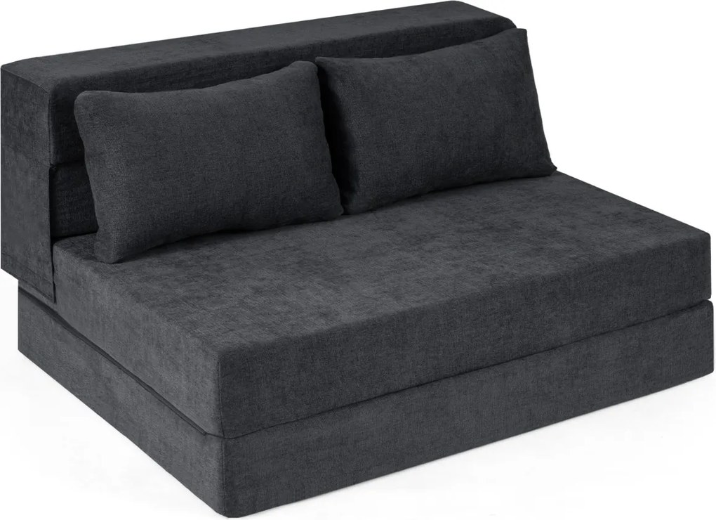 Sofá-cama futon dobrável grande 3 em 1 com 2 almofadas, tecido de chenille , para sala, quarto ou escritório cinzento