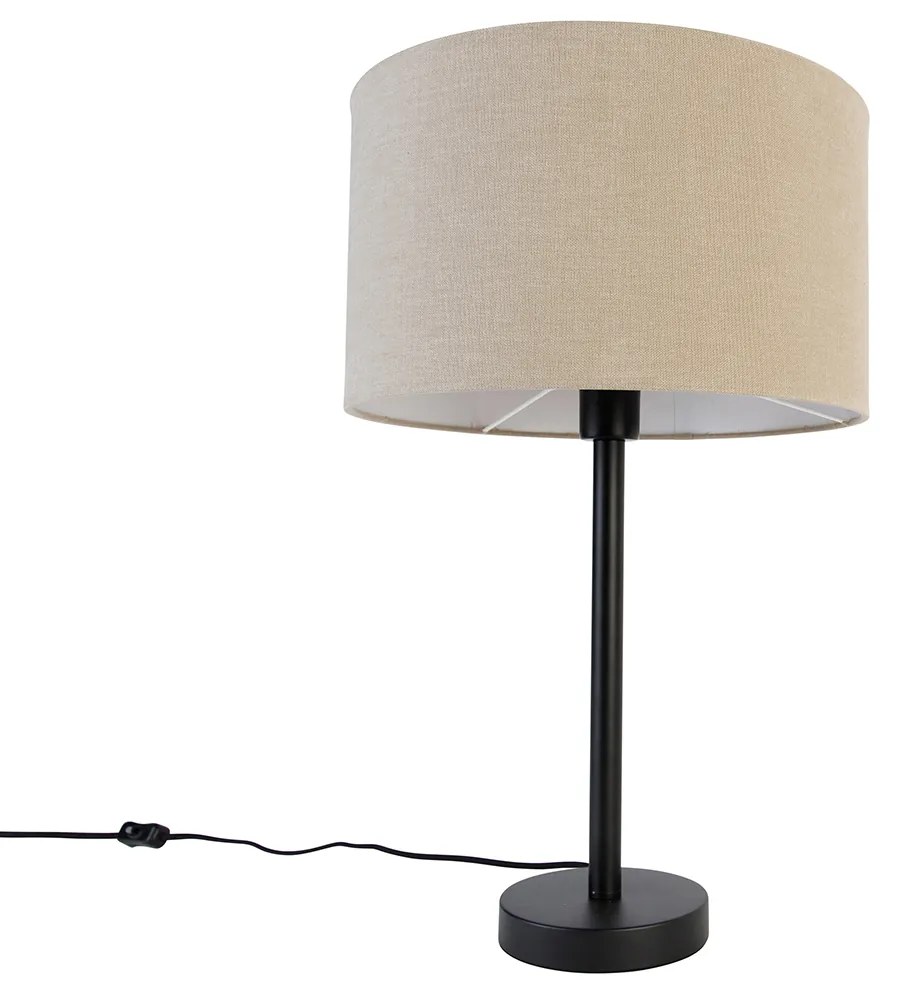 Candeeiro de Mesa Moderno Preto com Abajur de Tecido Castanho Claro 35cm - Simplo