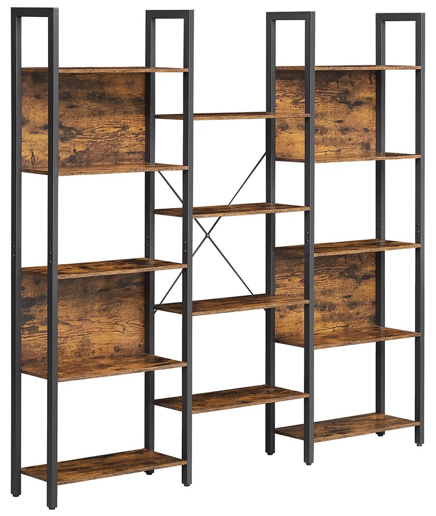 Estante com estrutura de aço e 14 prateleiras 158 x 24 x 166 cm Castanho Vintage-preto
