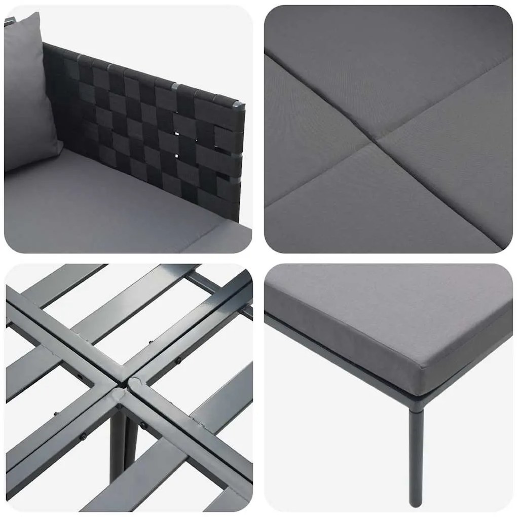 Espreguiçadeira com Almofadas para 2 Pessoas Antracite 115x153x69,5 cm