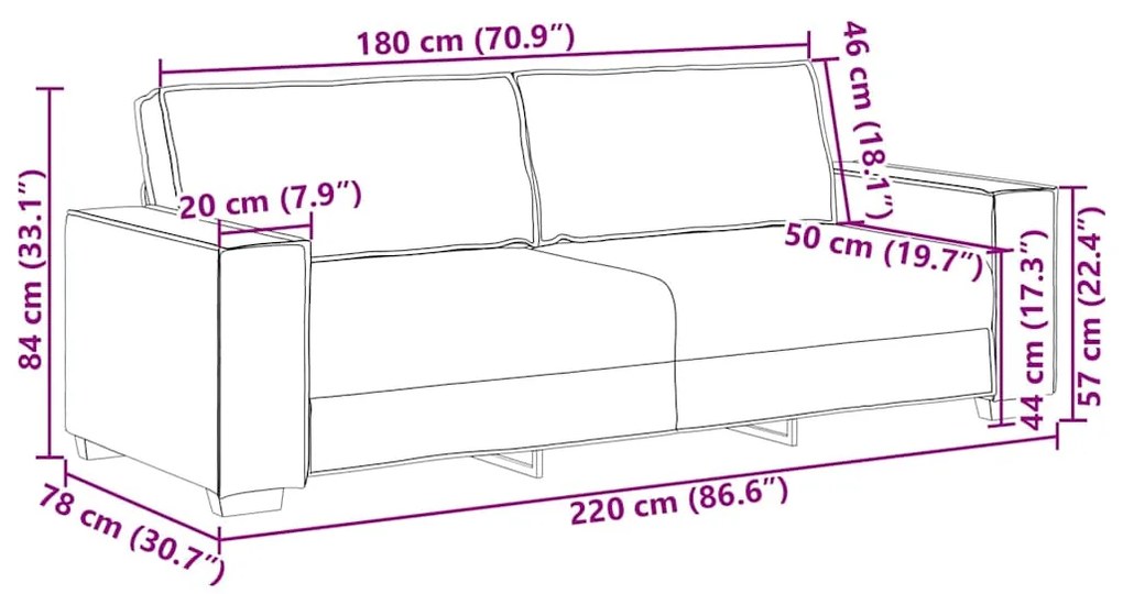 Sofá de 3 lugares em tecido bege 180 cm