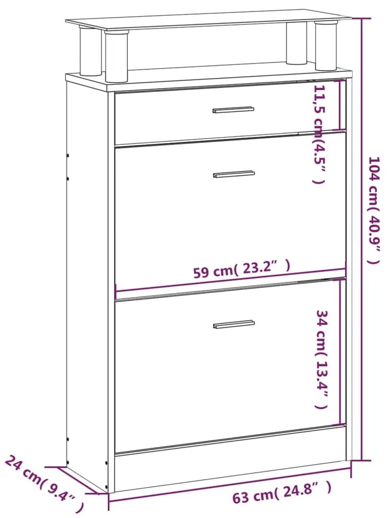 Sapateira 63x24x104 cm derivados de madeira sonoma cinza