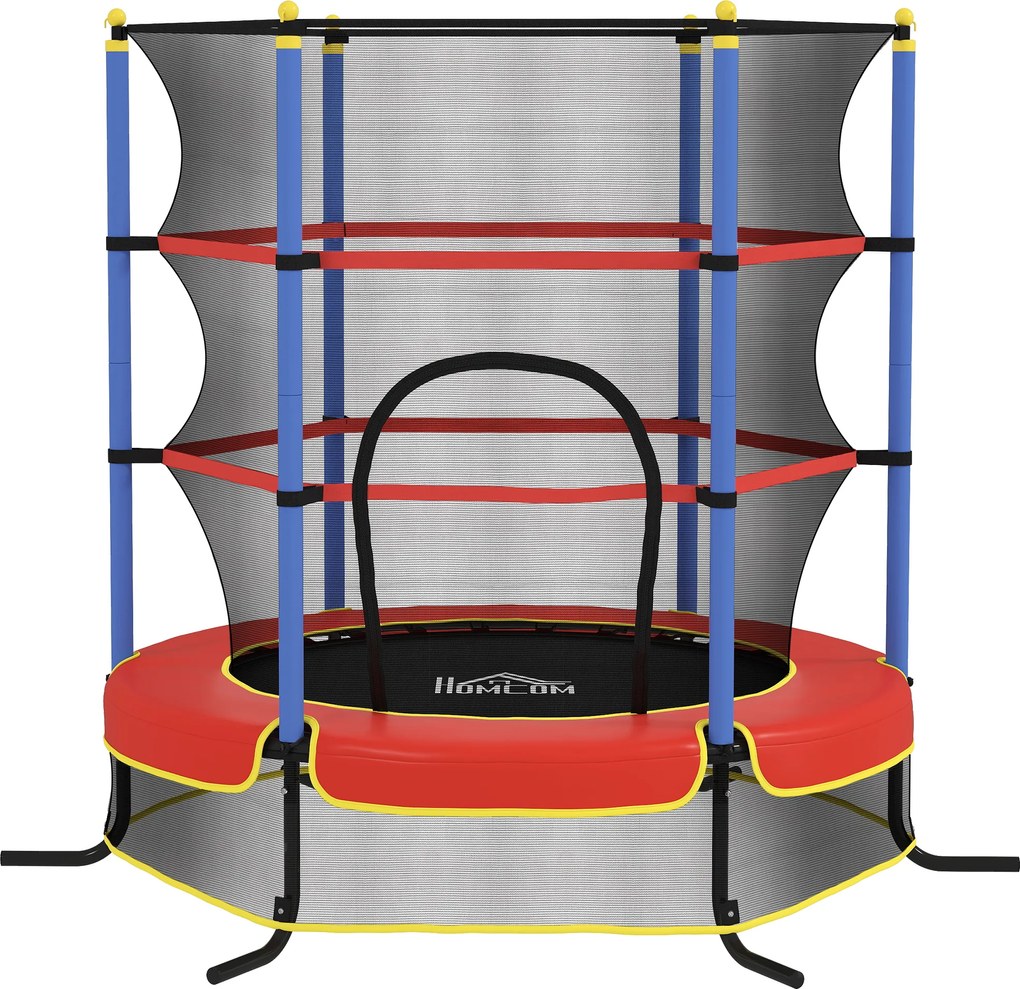 HOMCOM Trampolim Infantil Ø175x190 cm Rede de Segurança Porta com Zíper Cobertura de Molas 6 Postes Acolchoados Preto Vermelho e Azul | Aosom Portugal