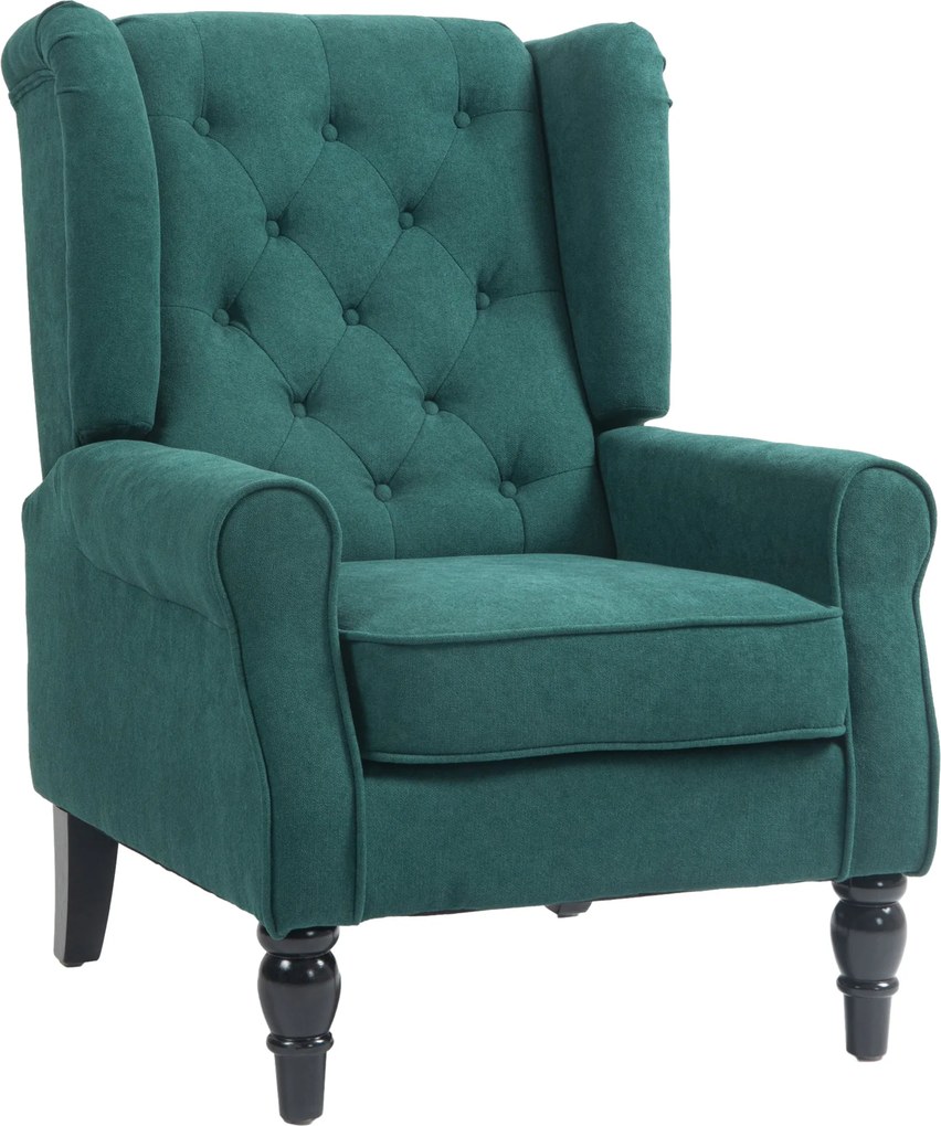 HOMCOM Poltrona com Braços e Pés de Madeira, até 160 kg, para Quarto, Escritório ou Sala de Estar, 74x86x102 cm, Verde | Aosom Portugal