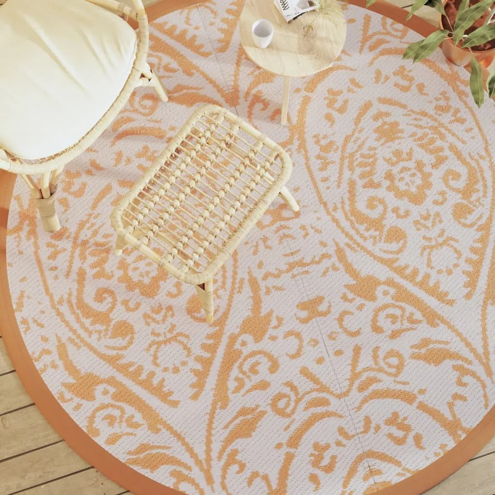 Tapete de exterior Ø200 cm ARAKIL PP laranja e branco