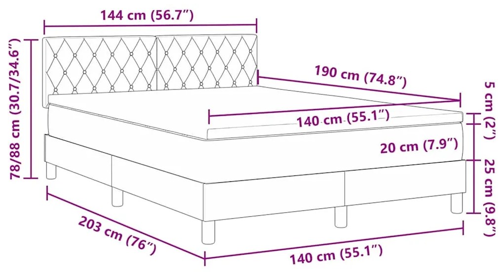 Cama Box Spring com Colchão Azul Escuro 140x190 cm Veludo