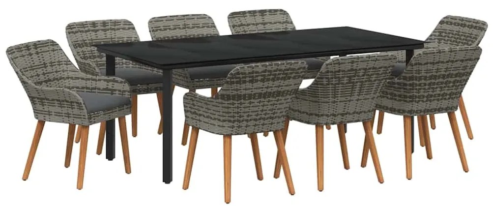 Conjunto de Jantar de Jardim 9 Peças Cinza em Rattan Sintético