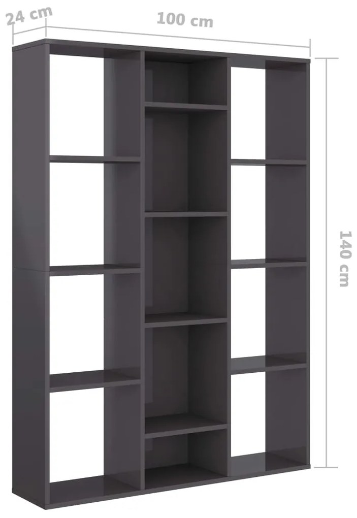 Divisória/estante 100x24x140 cm contraplacado cinza brilhante