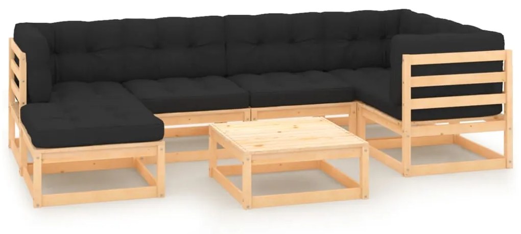 7 pcs conjunto lounge de jardim c/ almofadões pinho maciço