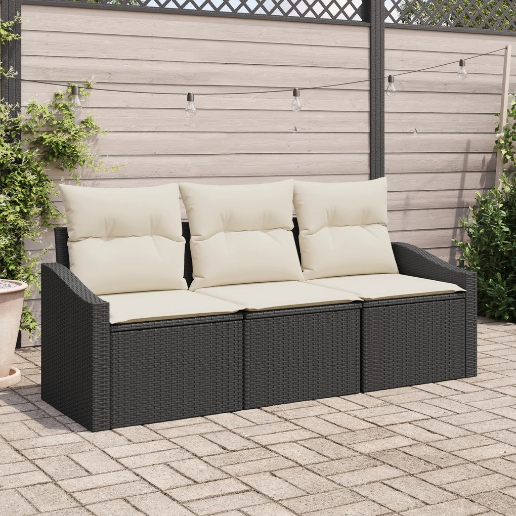 Conjunto de Jantar de Jardim em 3 Peças com Almofadas Preto Rattan