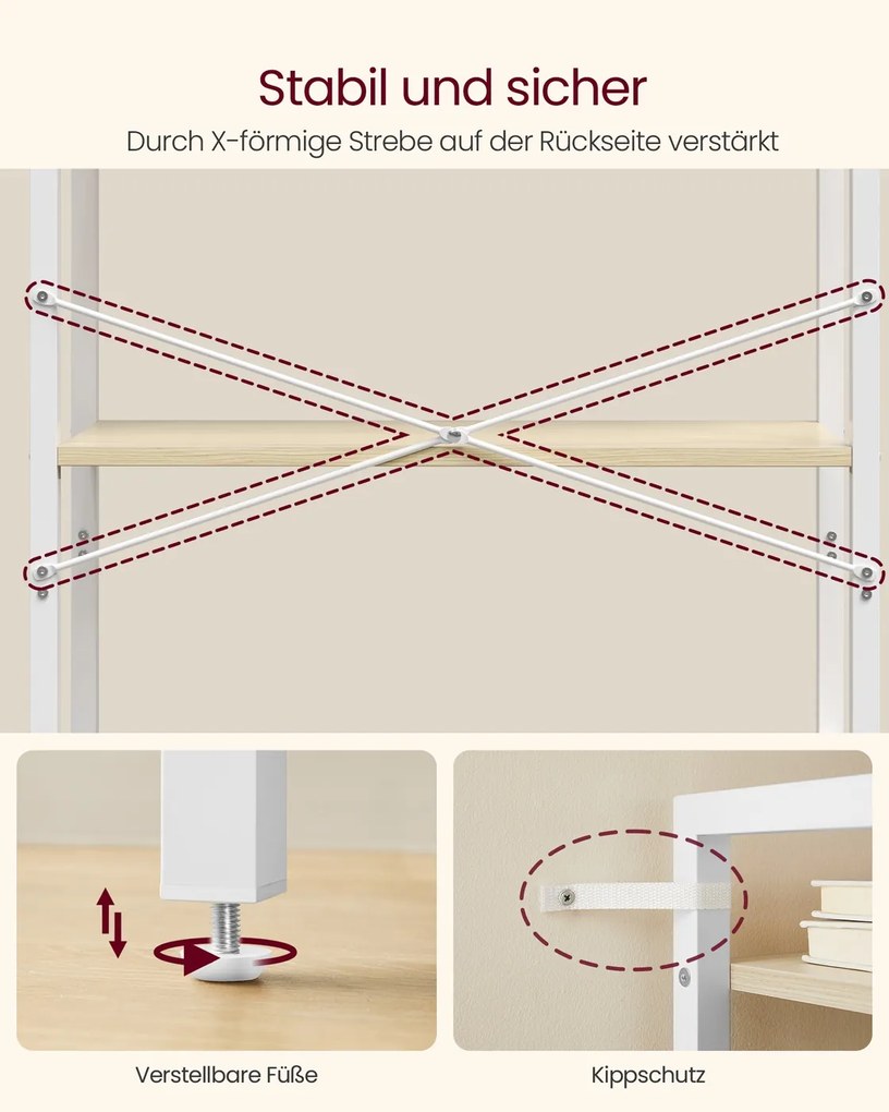 Estante livros 30 x 64 x 185,5 cm bege natural-branco