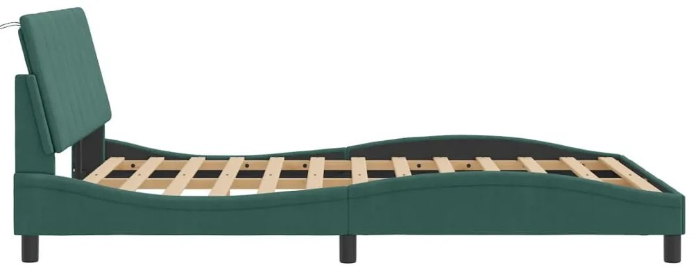 Estrutura de cama c/ luzes LED 140x200 cm veludo verde-escuro