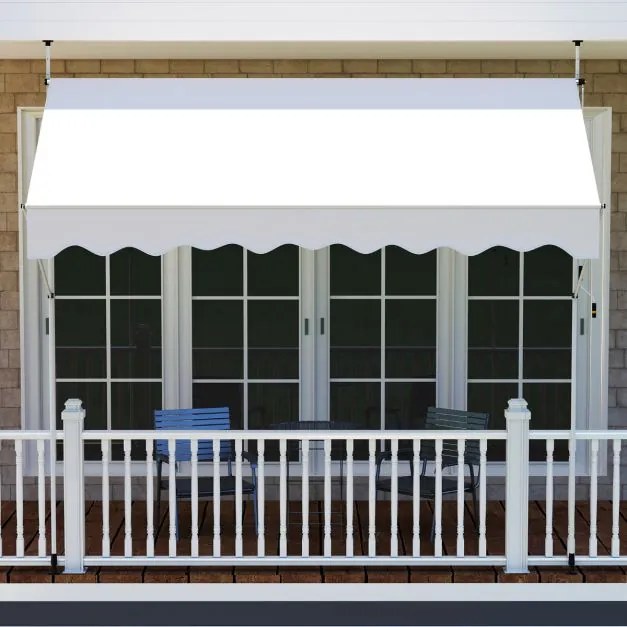 Toldo retrátil manual 3 m x 180 cm Sombra exterior ajustável sem perfuração com manivela para pátio, varanda, jardim Branco