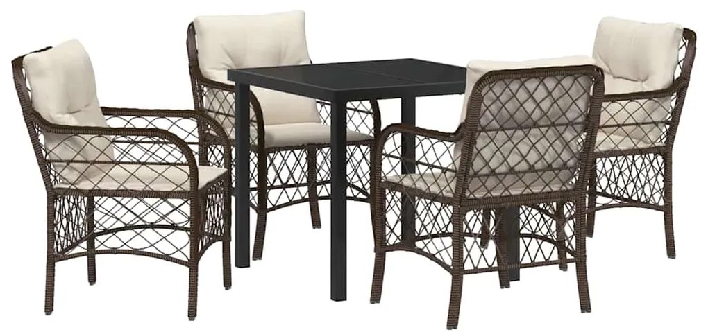 Conjunto de Jantar para o Jardim 5 Peças com Almofadas Marrom em Ratta